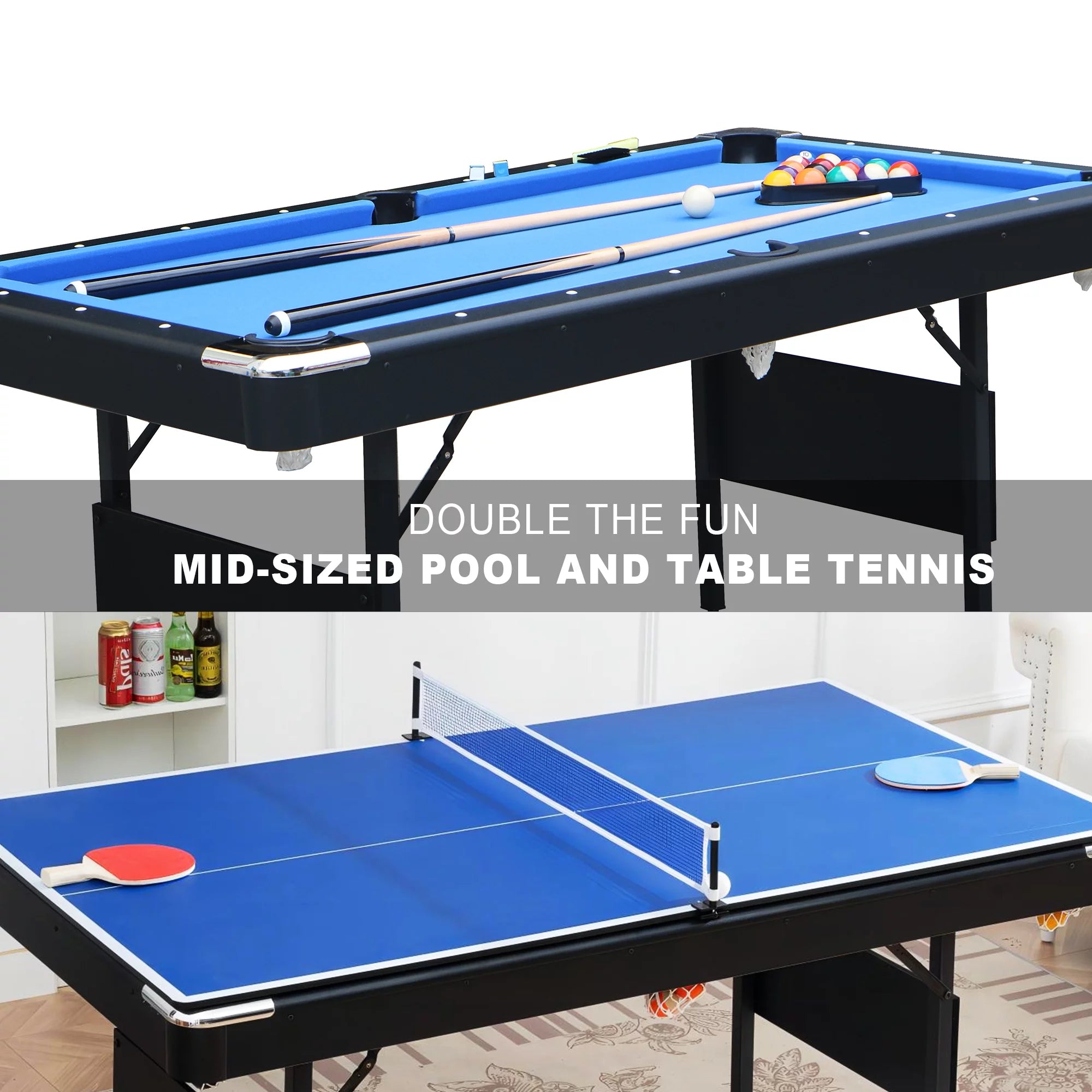 SEGMART 3 in 1 Billiards Table 5.5 ft Folding Pool Table with Accessories, Black Blue Felt A6150
