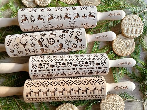 Embossing Rolling Pin with Christmas Symbols for Gingerbread Cookies W48955