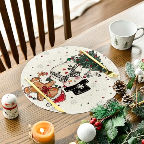 Artoid Mode Snowman Gingerbread Christmas Placemats Set of 4, 12x18 Inch K785