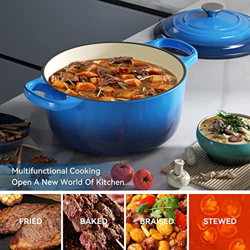 Miereirl 6 Quart Enameled Cast Iron Dutch Oven with Lid, Dark Blue P867