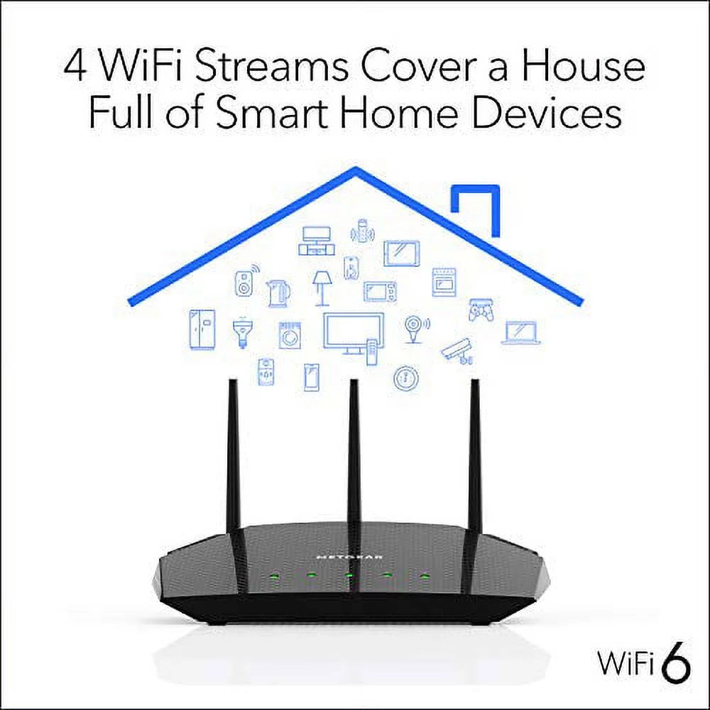 NETGEAR 4-Stream WiFi 6 Router (R6700AX) - AX1800, 1,500 sq. ft. Coverage S94632