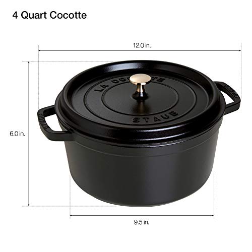STAUB Cast Iron Dutch Oven 5.5-qt Round Cocotte, Black Matte P4487