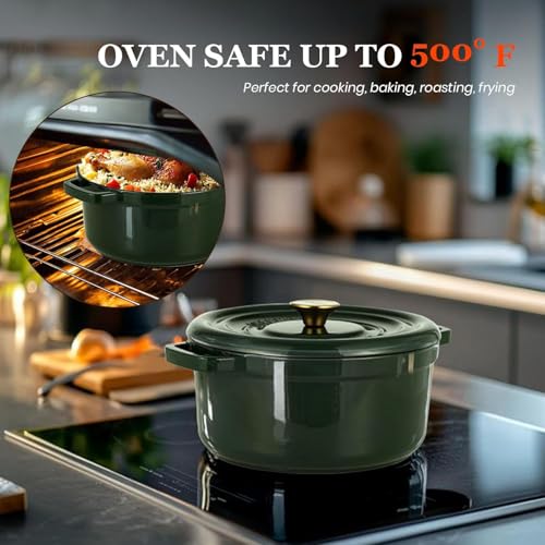 Overmont Enameled Cast Iron Dutch Oven 5QT with Lid and Potholders P525160