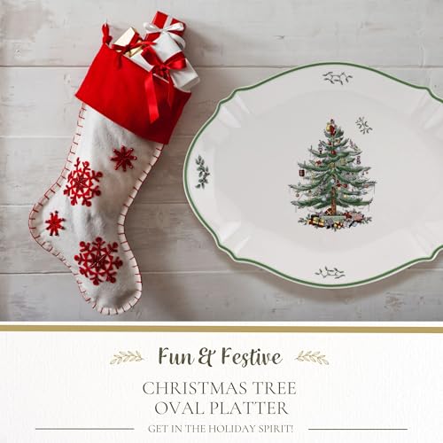 Spode Christmas Tree Sculpted Octagonal Platter, 14-Inch Holiday Serving Dishwasher & Microwave Safe Q207241