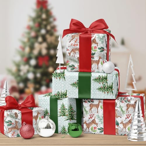 BIOBROWN Reversible Kraft Christmas Wrapping Paper Jumbo Roll 30 Inch x 33 Feet Vintage Trucks Design E340325