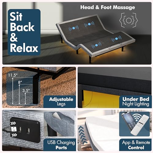 Adjustable Bed Base with Massage, Queen Size, Wireless Remote, Zero Gravity U627366