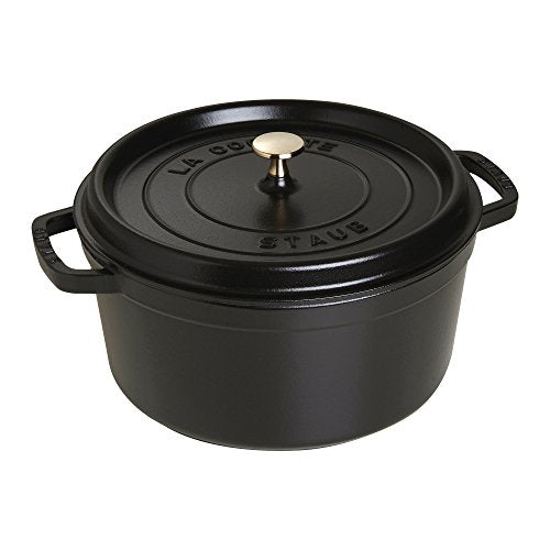 STAUB Cast Iron Dutch Oven 5.5-qt Round Cocotte, Black Matte P4487