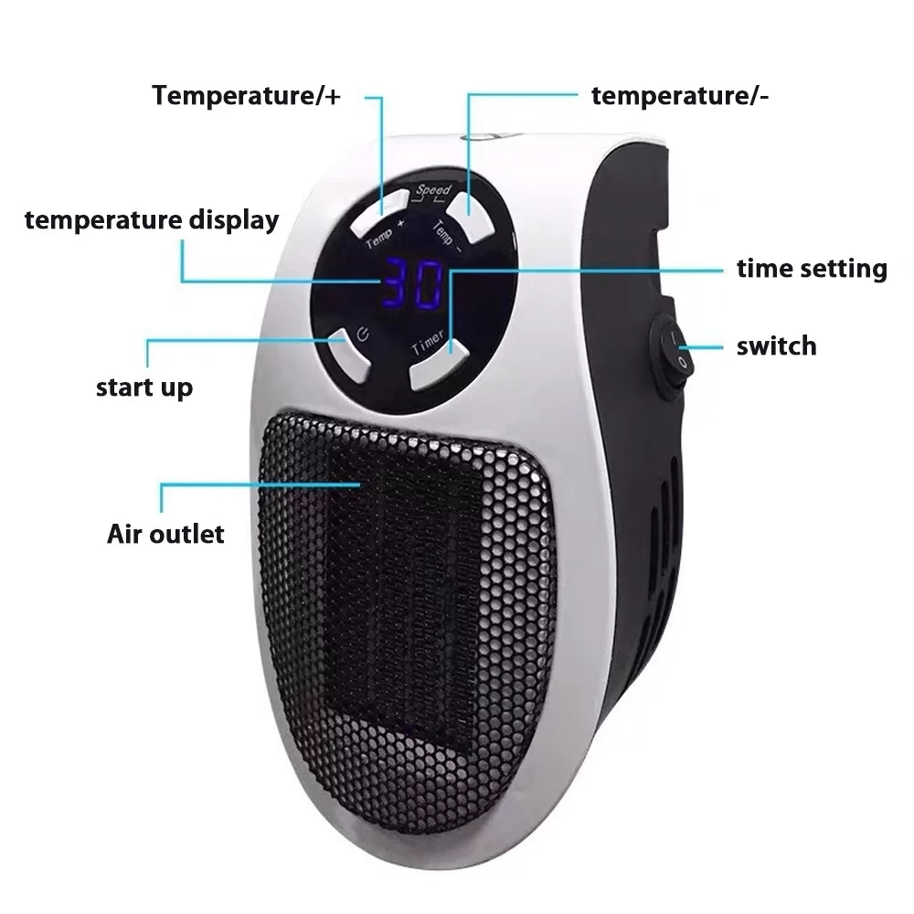 Ponyta 500W Plug-in Space Heater with Thermostat & Timer E861