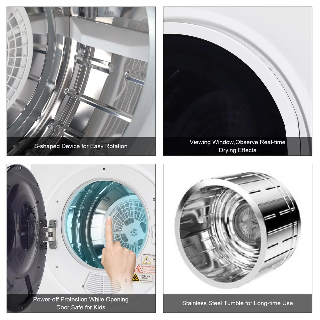 iRerts Portable Clothes Dryer 850W Compact Electric Dryer with Stainless Steel Tub, White Q355997
