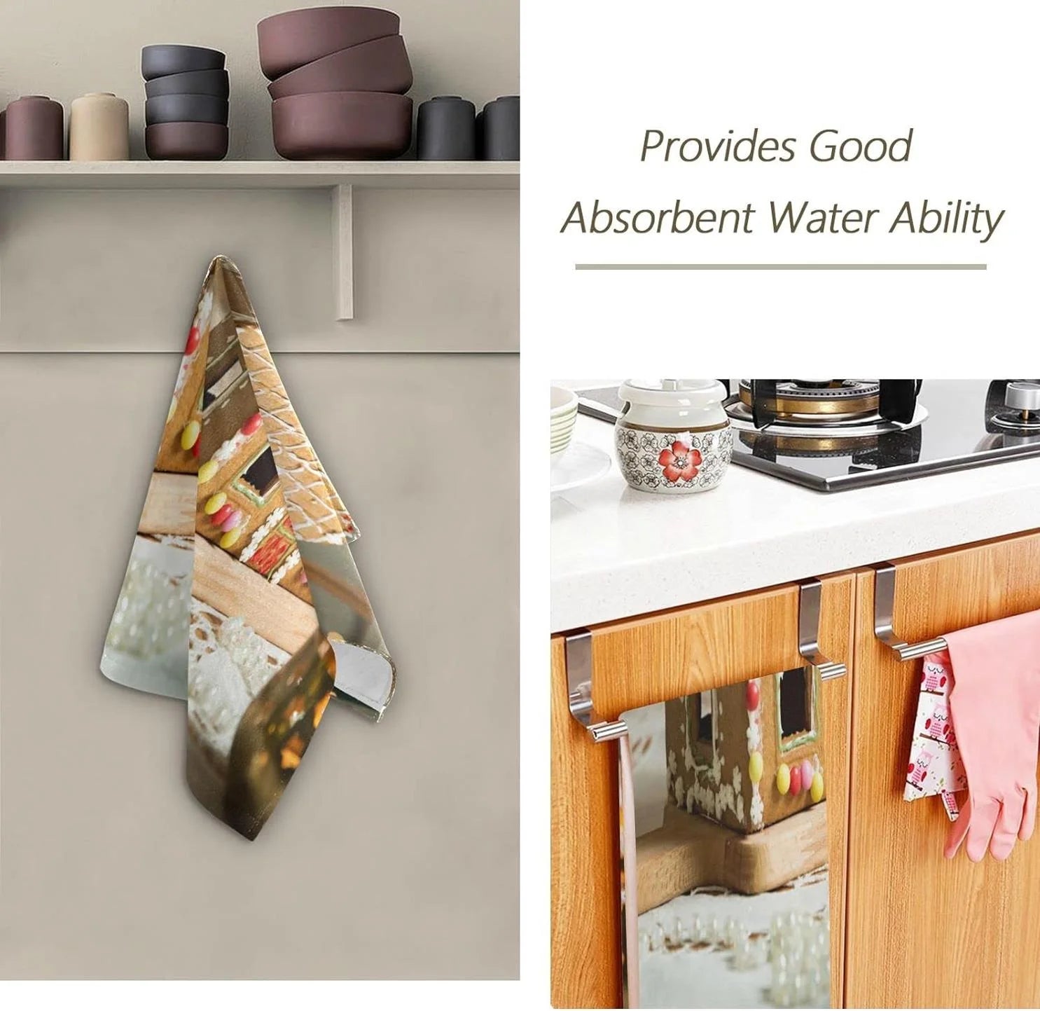 Gingerbread House Hand Towels 2 Pack, Christmas Kitchen Towel, Ultra Soft Absorbent, 28x15in F8924