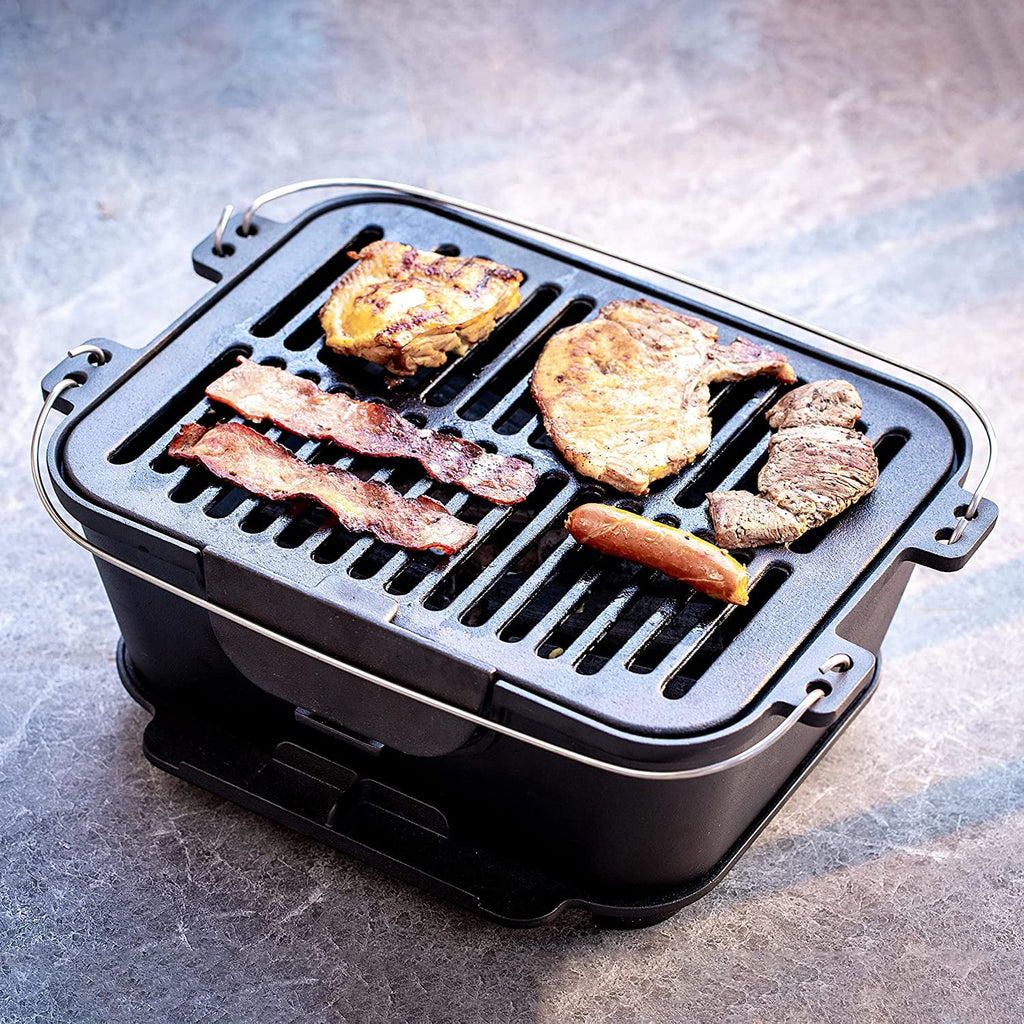 Bruntmor Pre-Seasoned Portable Cast Iron Charcoal Rectangle BBQ Grill N22991