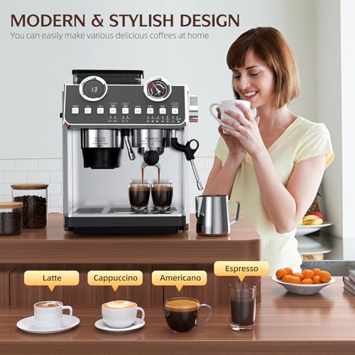 Espresso Machine with Grinder, 20 Bar, Stainless Steel R83369