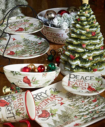Evergreen Christmas 16 oz Ceramic Mug Set of 4 with Cardinal Design R573835