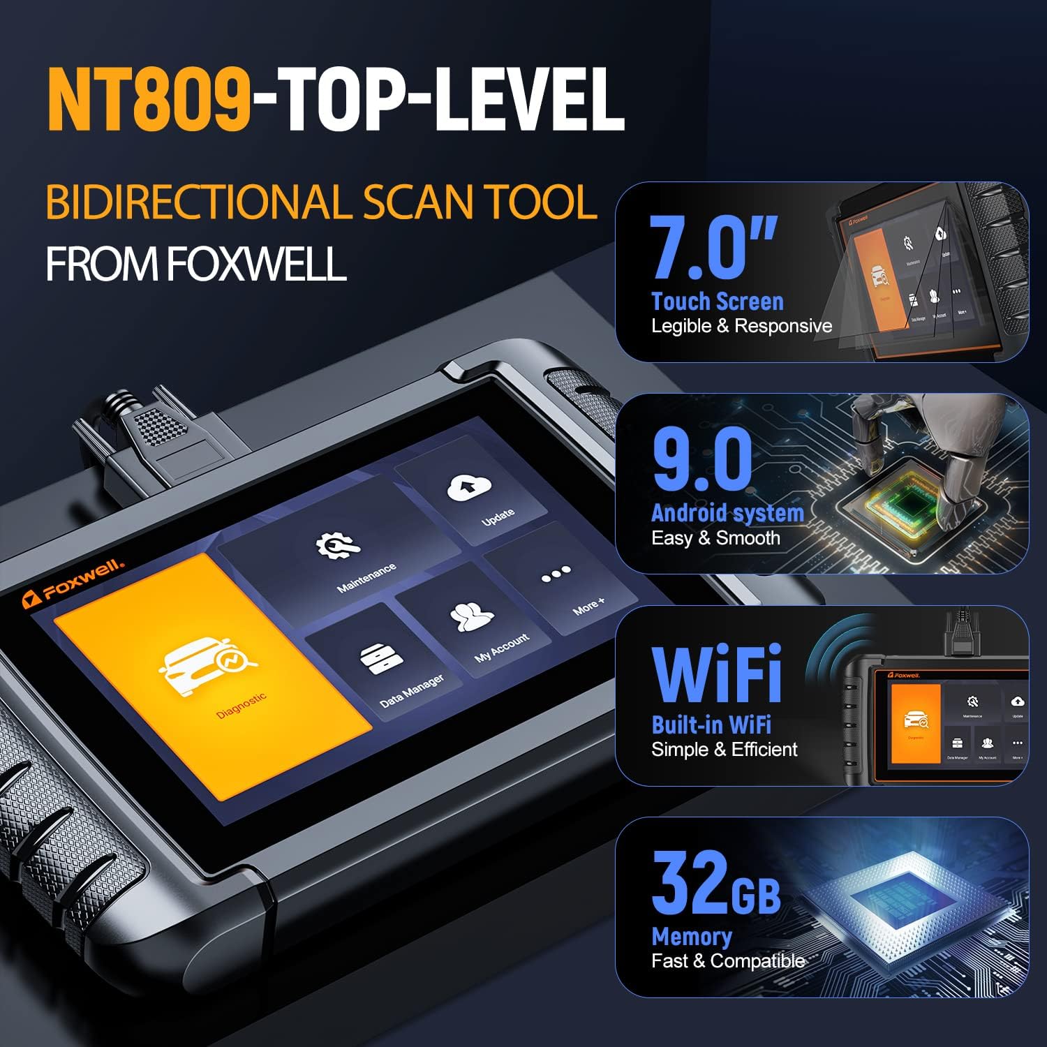 FOXWELL NT809 Bidirectional Scan Tool, All System OBD2 Scanner with 30 Service Reset B986