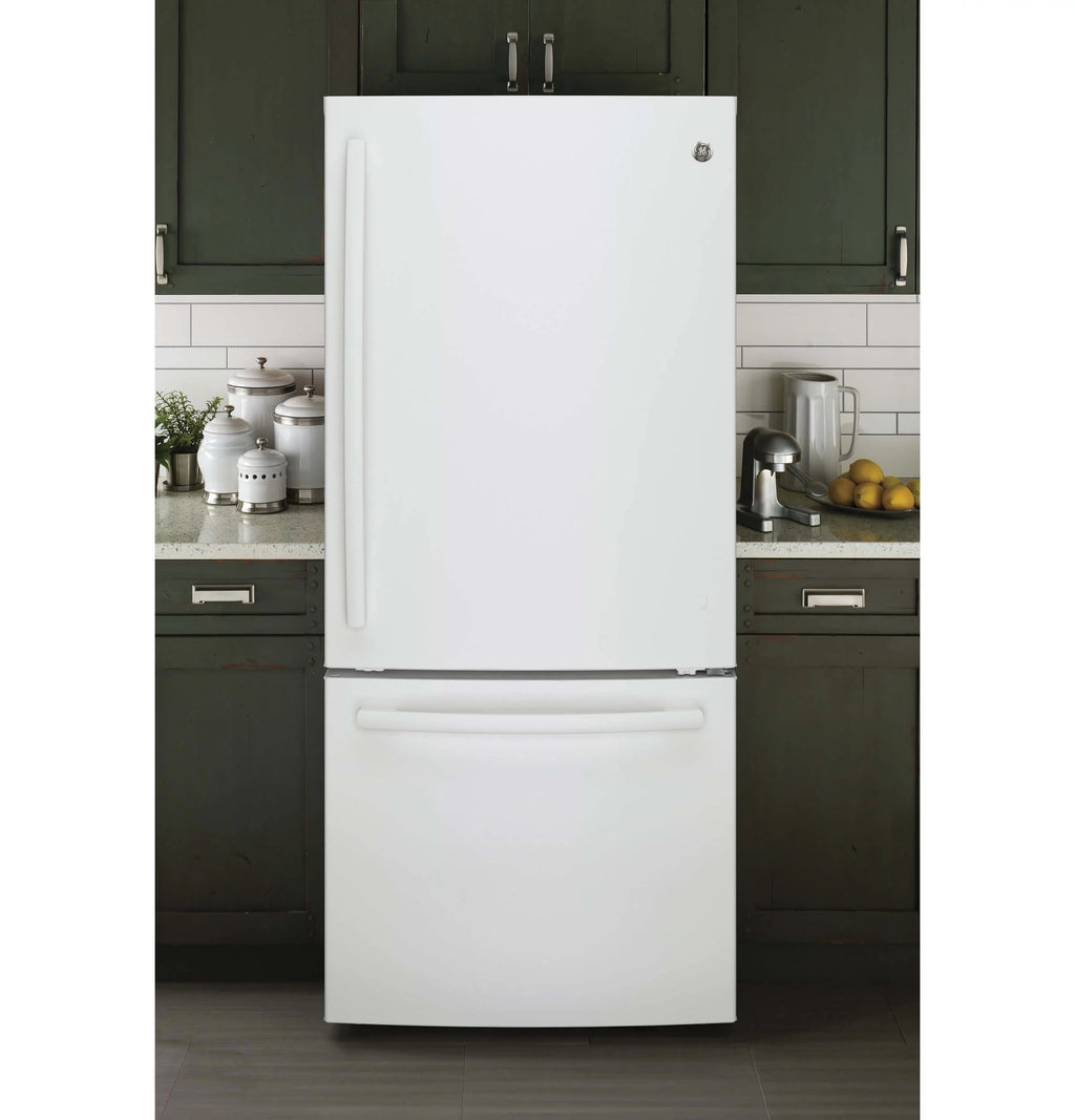 GE Appliances GDE21EGKWW 30 Inch Bottom Freezer Refrigerator White P6781