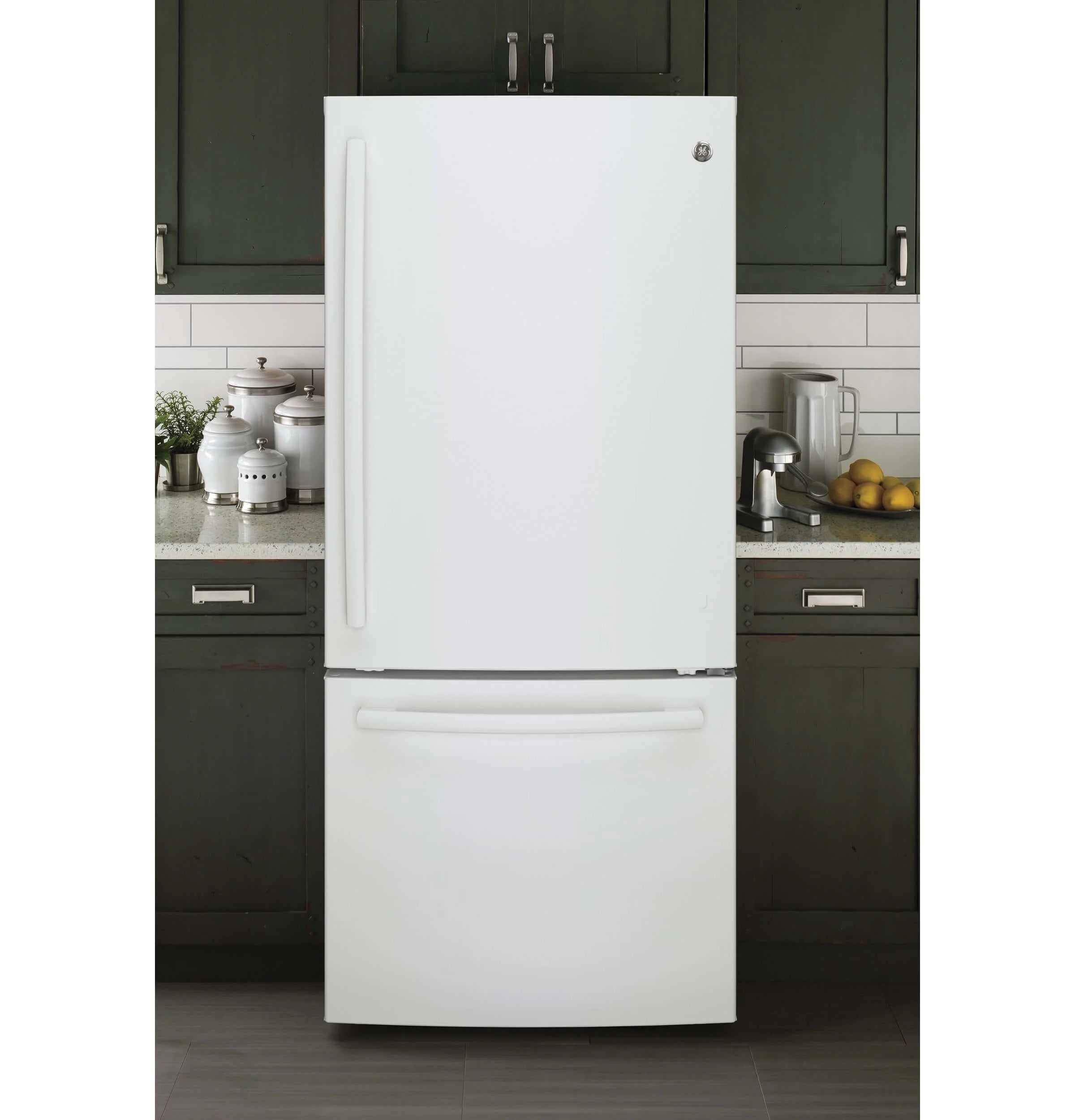 GE Appliances GDE21EGKWW 30 Inch Bottom Freezer Refrigerator White P6781