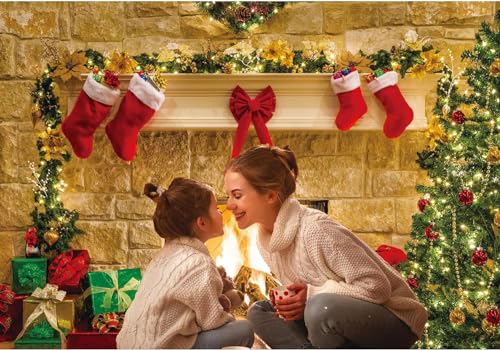 7x5ft Christmas Fireplace Backdrop for Photography Party Decor B101449