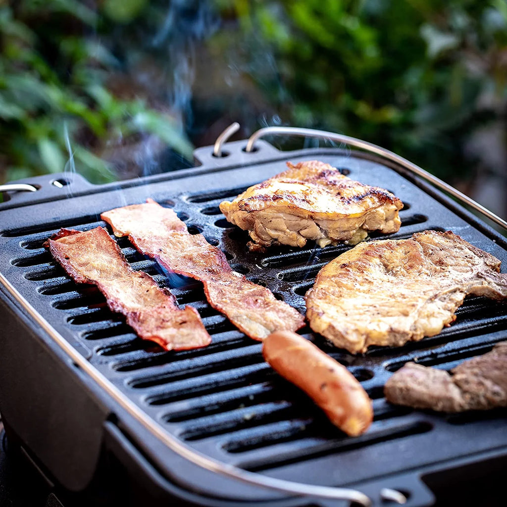 Bruntmor Pre-Seasoned Portable Cast Iron Charcoal Rectangle BBQ Grill N22991