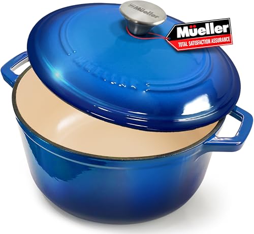 Mueller 6qt Enameled Cast Iron Dutch Oven with Lid, Oven-Safe to 500°F, White N219