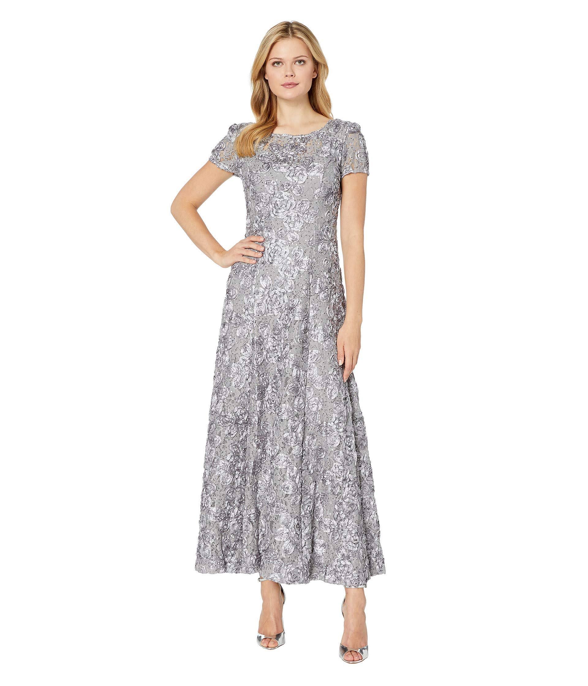 Alex Evenings Rosette A-Line Gown - Dove