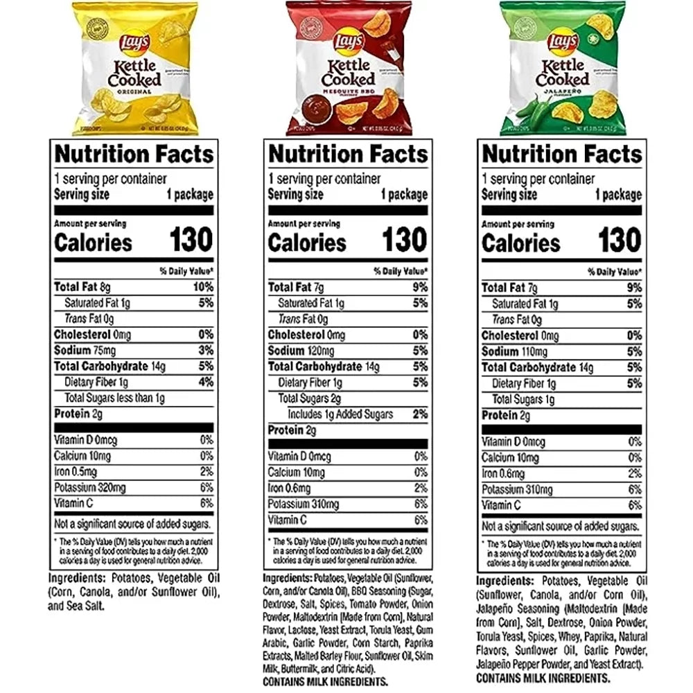 Lay's Kettle Cooked Potato Chips Variety Pack, 1oz Bags, 40 Count O14085