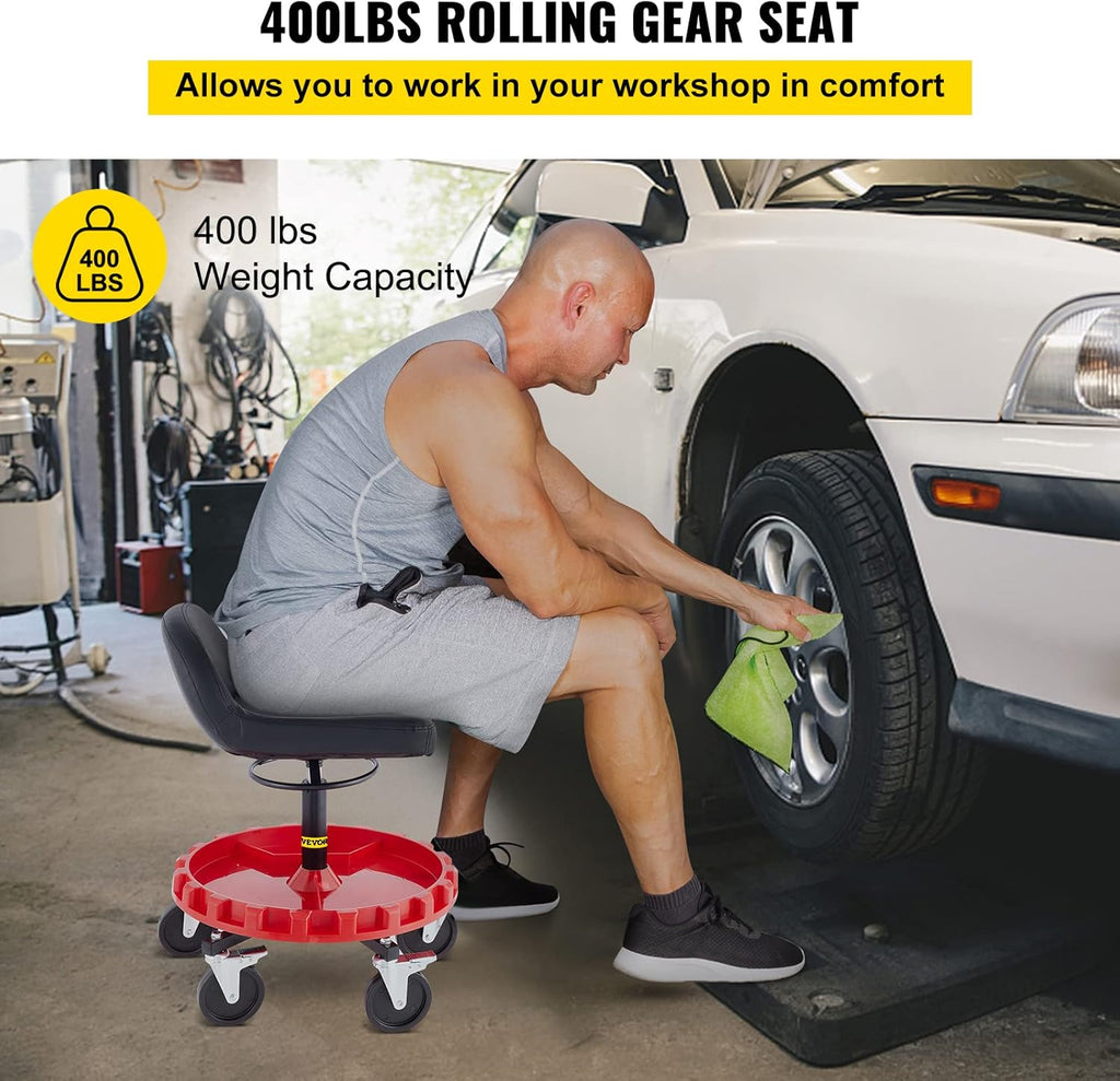VEVOR Shop Stool, 400 LBS Capacity, Adjustable Height Rolling Garage Seat N6049