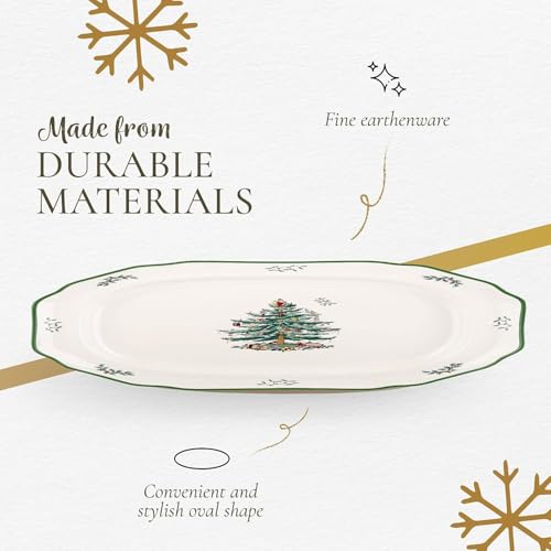 Spode Christmas Tree Sculpted Octagonal Platter, 14-Inch Holiday Serving Dishwasher & Microwave Safe Q207241