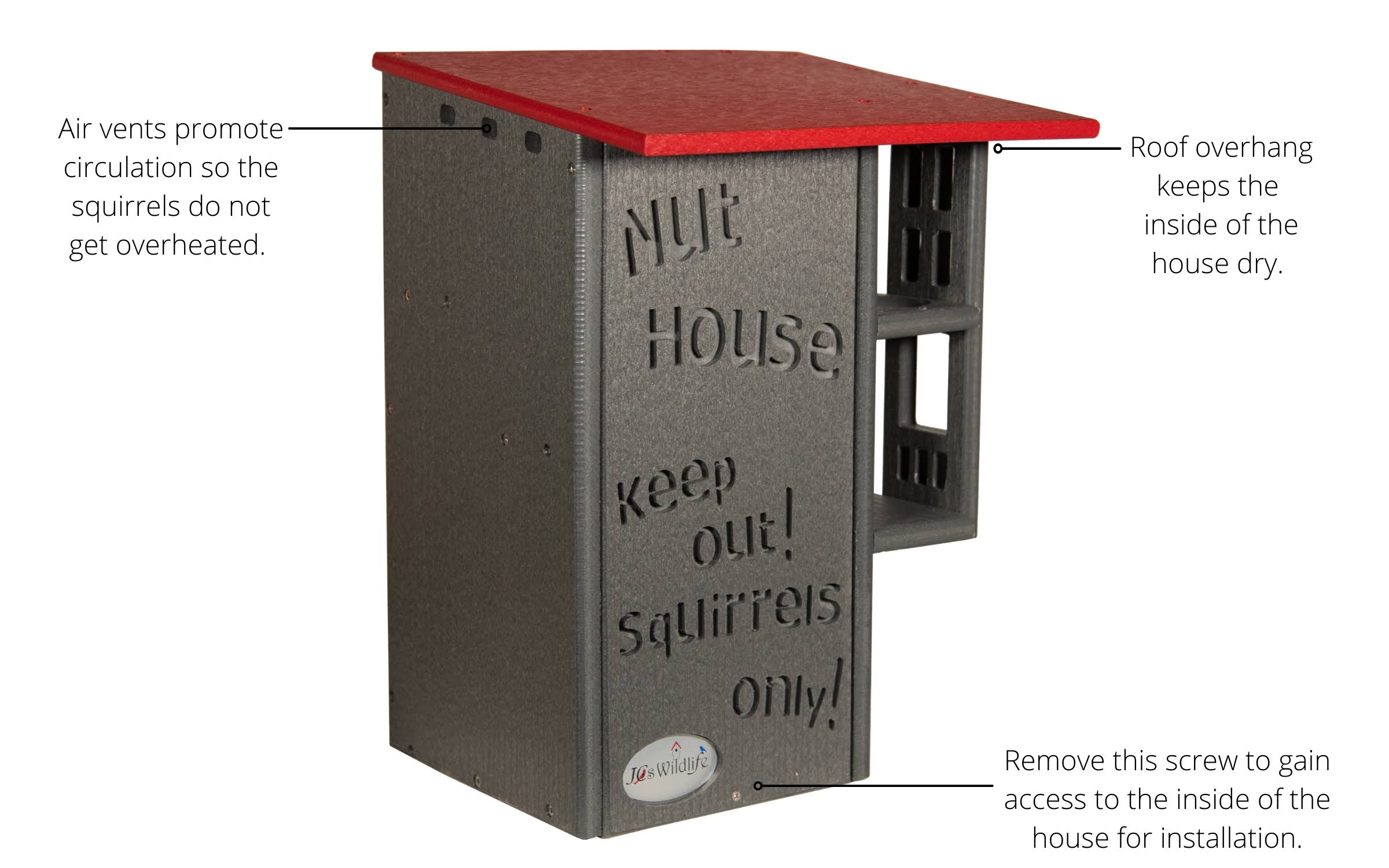 JCS Wildlife Ultimate Squirrel House Nesting Box Gray/Cardinal Red R644752