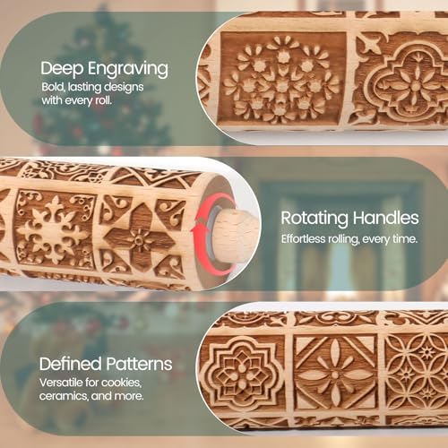 Floral Vine Embossed Wooden Rolling Pin for Baking M158973