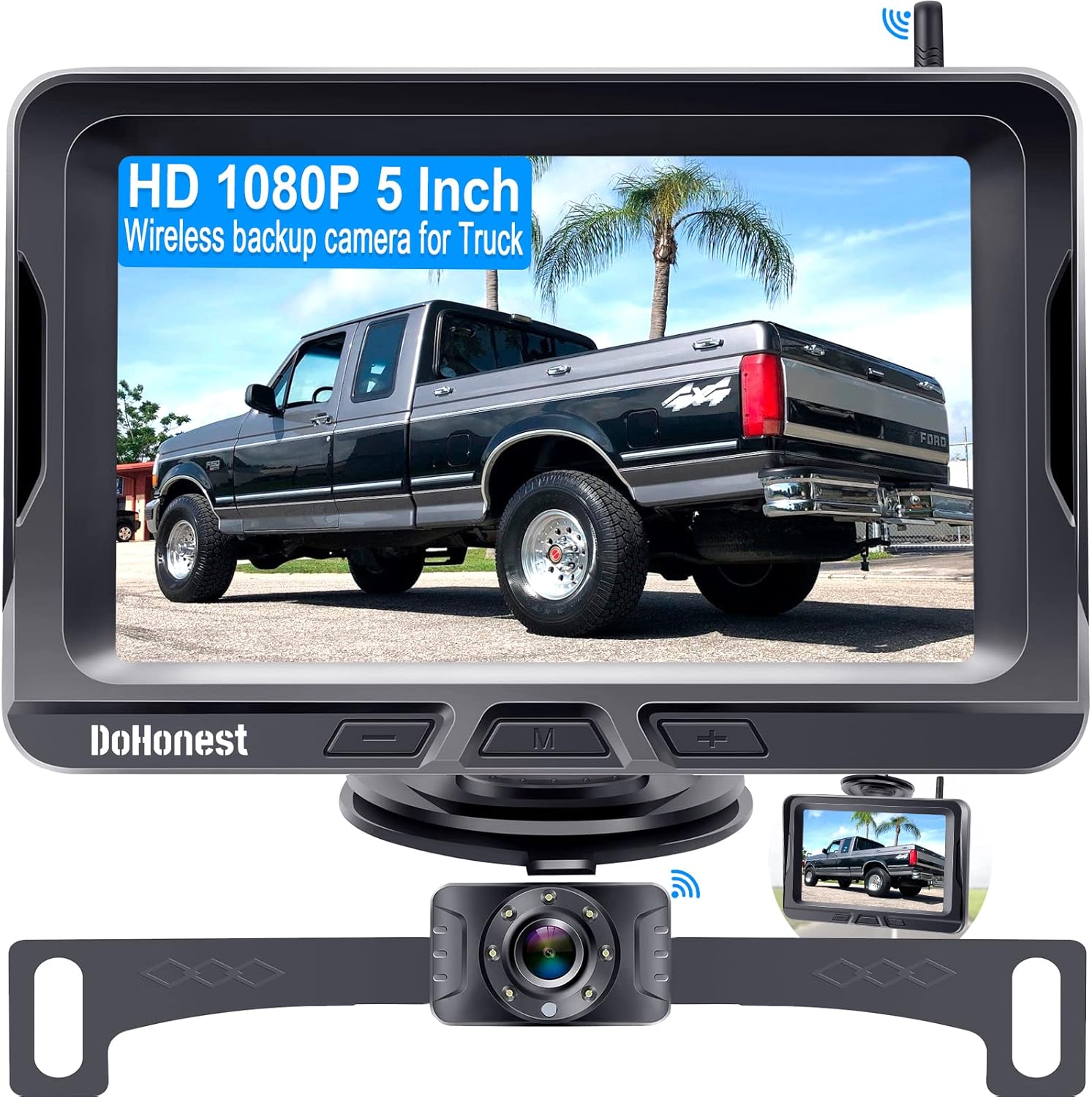 Wireless Backup Camera for Car with 5 Monitor, HD 1080P No Delay Bluetooth Backup Camera System for Truck Pickup Minivan Support Add Second RV Camera DIY Installation to Avoid Drill Hole -DoHonest S4