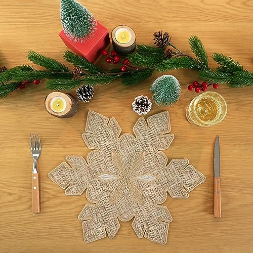 Snowflake Burlap Christmas Placemats Set of 4 for Round Table H634