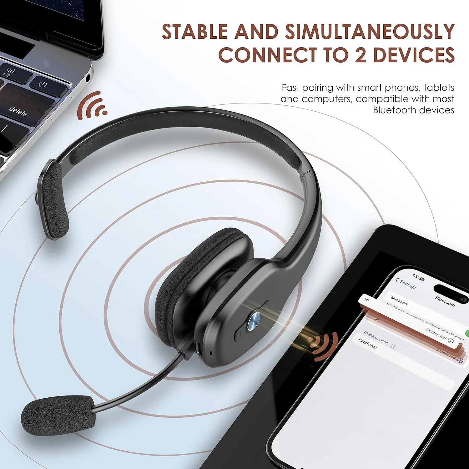 Trucker Bluetooth Headset with Noise Canceling Microphone, 60H Wireless On-Ear U155