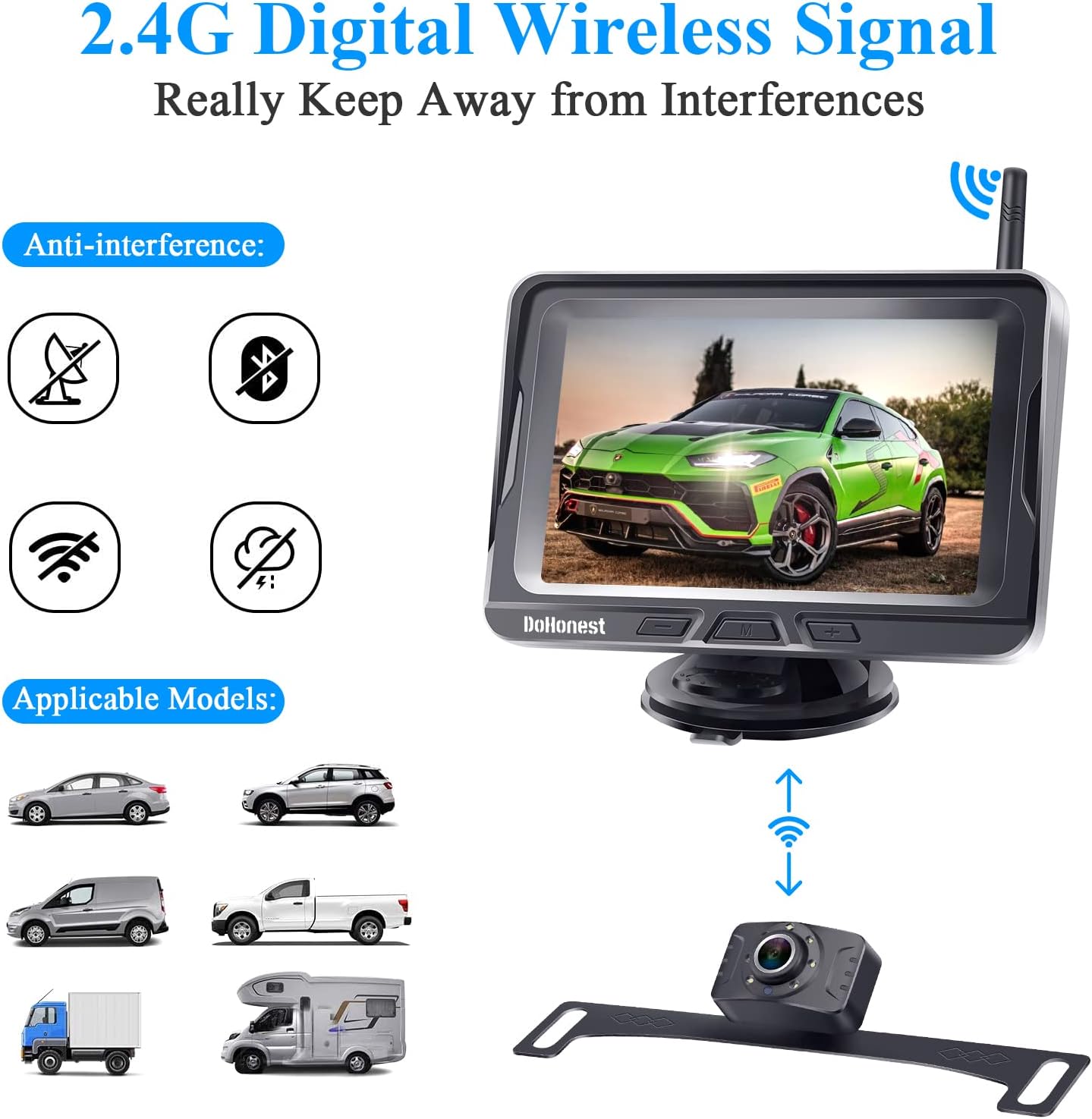 DoHonest S4 Wireless Backup Camera with 5" Monitor for Truck Pickup Minivan M2326