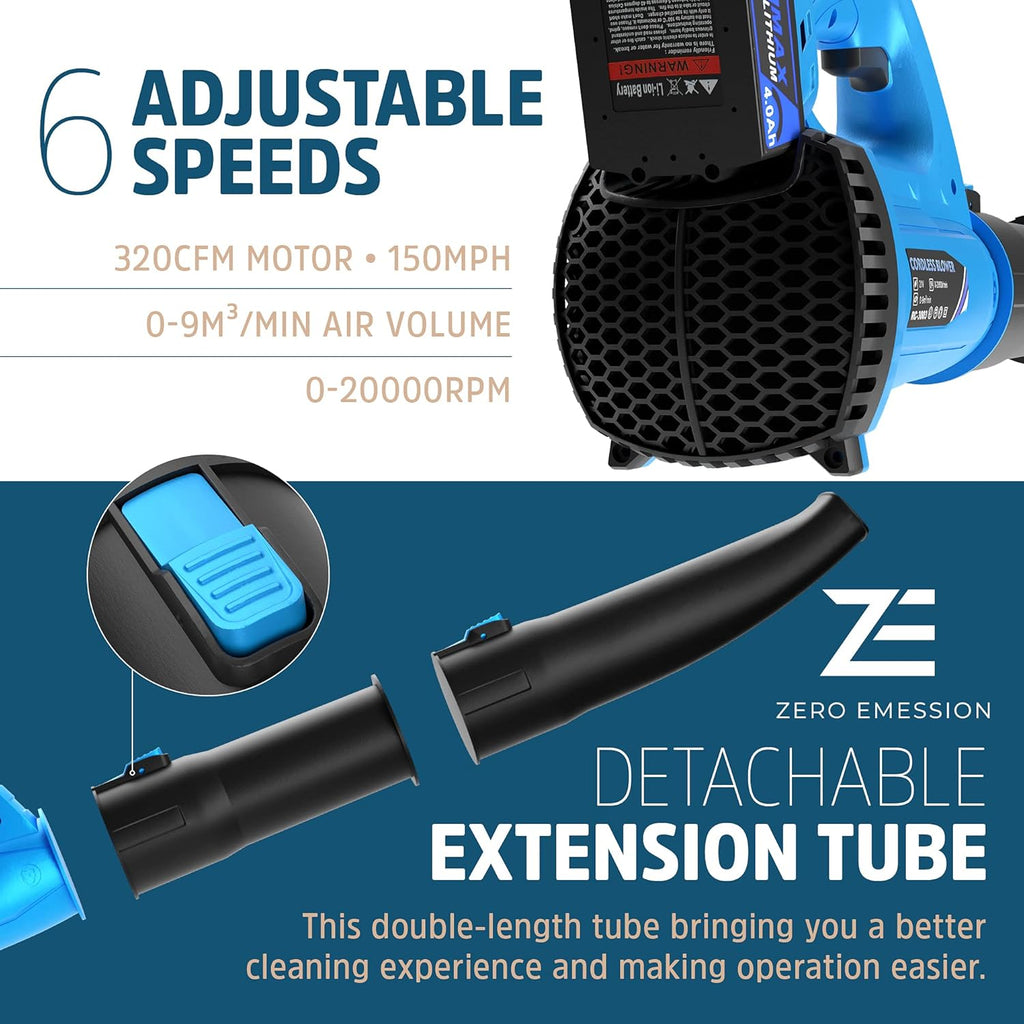 Expansion Wellness Leaf Blower - 320 CFM 150 MPH Cordless with 21V Battery & Charger E17302