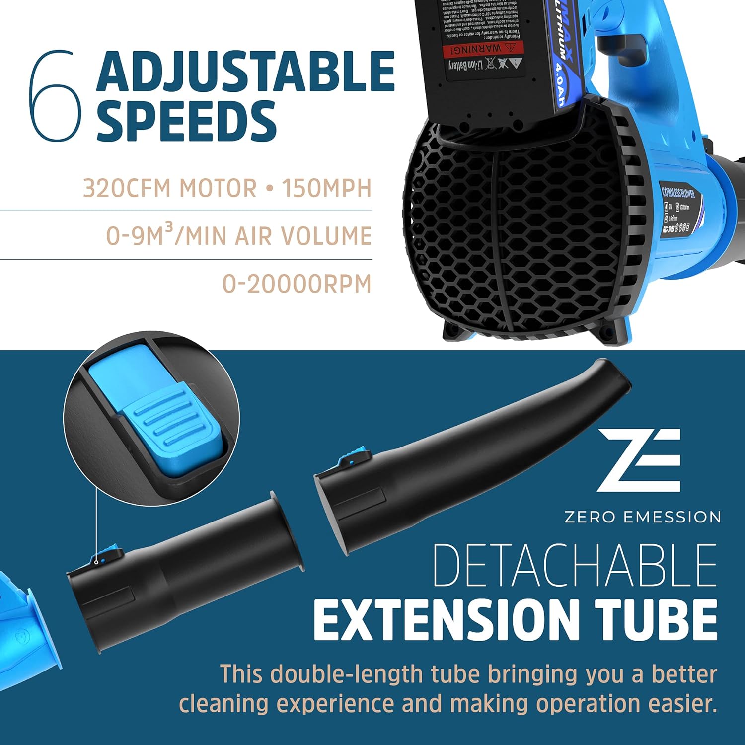 Expansion Wellness Leaf Blower - 320 CFM 150 MPH Cordless with 21V Battery & Charger E17302