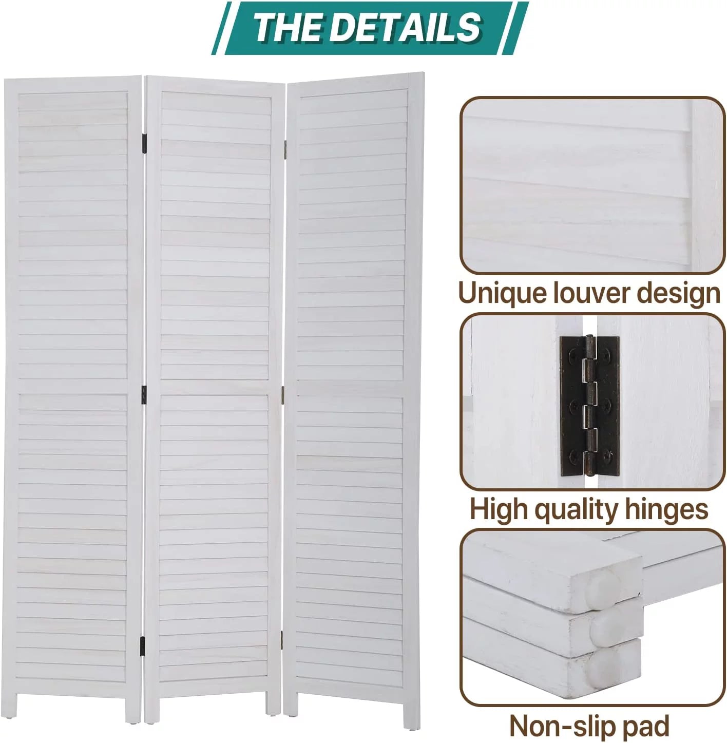 NiamVelo 3 Panel Wood Room Divider 67.7" Tall Folding Privacy Screen, White G66386