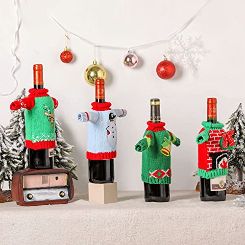 WUWEOT 4 Pack Knitted Christmas Wine Bottle Covers S9863