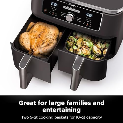 Ninja DZ401 Foodi 10 Quart DualZone XL 2-Basket Air Fryer, Grey L260