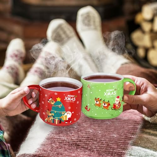 Set of 4 Stackable Christmas Mugs with Stand, 15.8 Oz Holiday Cocoa Mug L13200