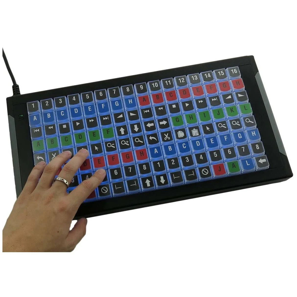 X-Keys XK-128 128-Key Customizable USB Keyboard with Blue and Red Backlighting F159