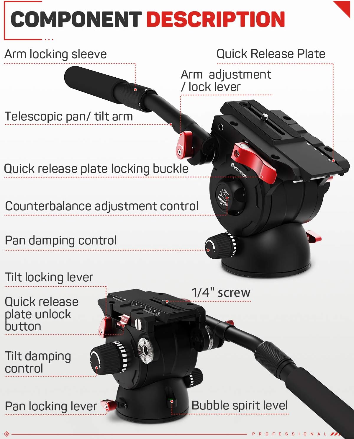IFOOTAGE Fluid Drag Video Tripod Head for DSLR Cameras M92532