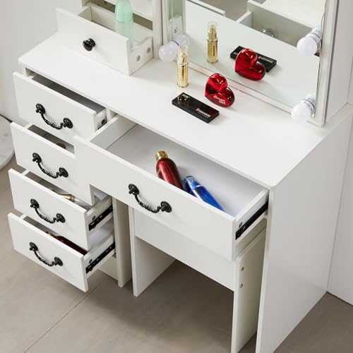Vanity Desk with Mirror & Light, White (VAN-07) B735804